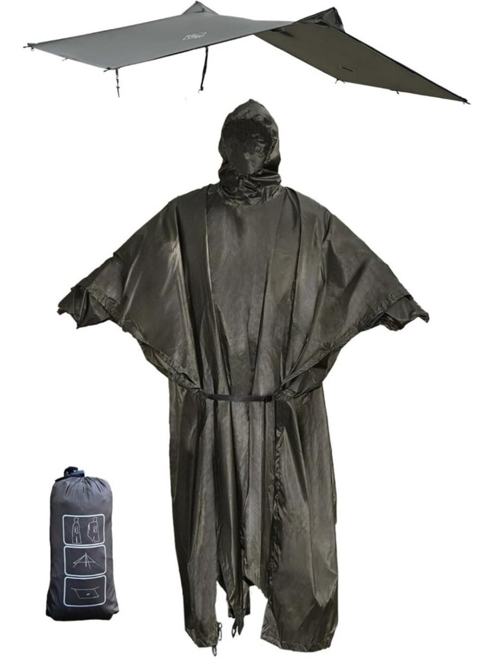 Waterproof Hooded Rain Poncho | Lightweight Silnylon Survival Shelter Gear